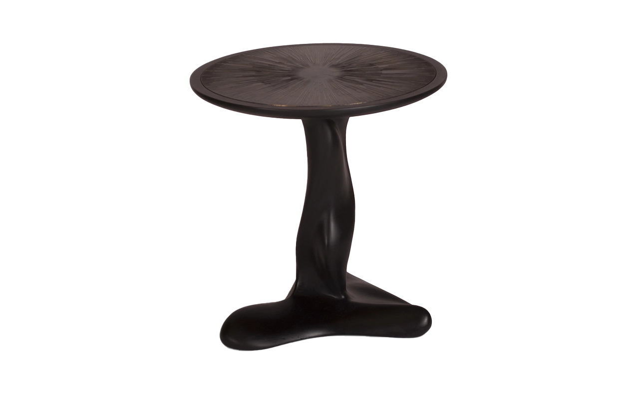 Sculptural solid wood side table Helios by Amorph Studio
