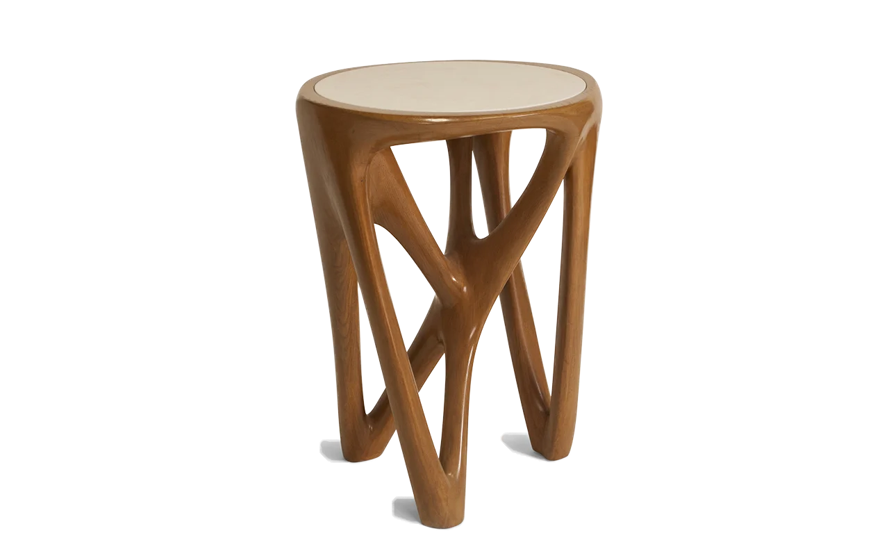 Sculptural solid wood side table Petrus by Amorph Studio