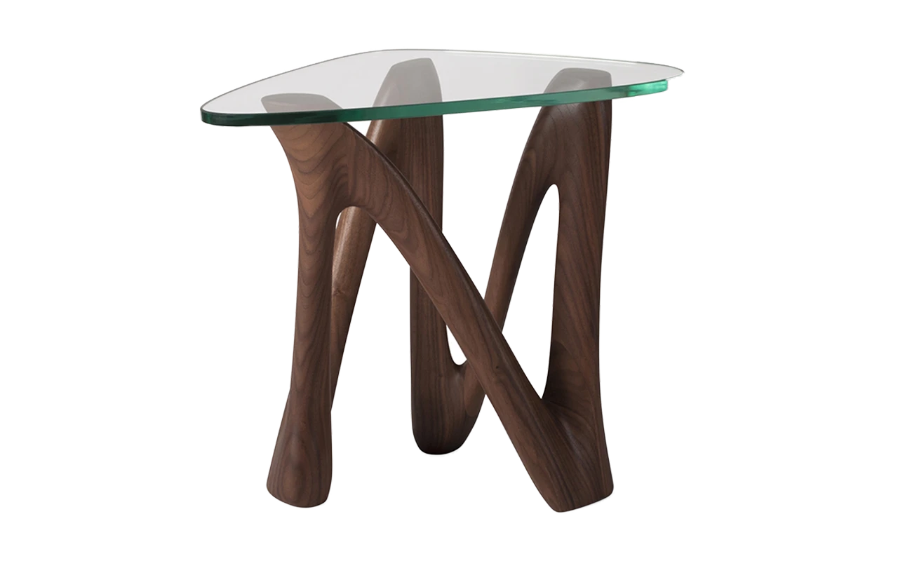 Sculptural solid wood side table Ronia by Amorph Studio