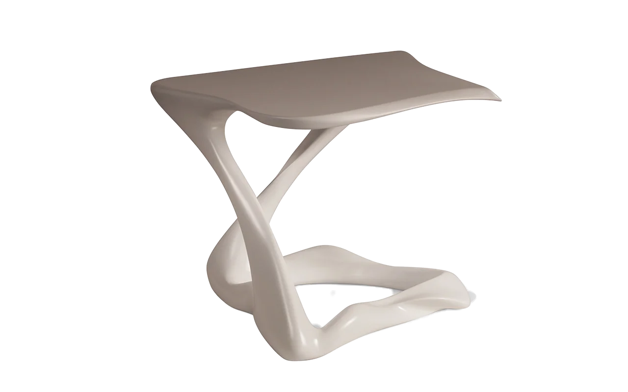Sculptural solid wood side table Tryst by Amorph Studio