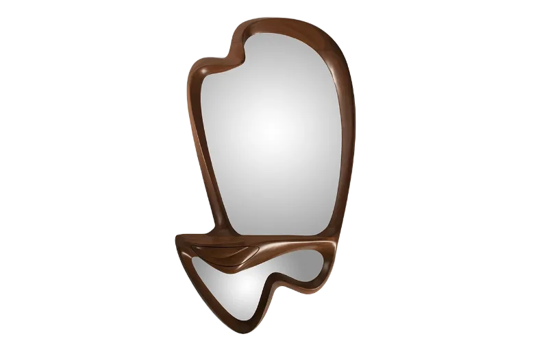 sculptural wood wall mirror and console Ara by Amorph