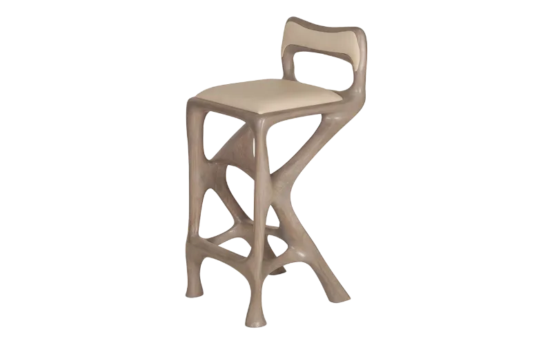 sculptural solid wood stool with back Chimera by Amorph