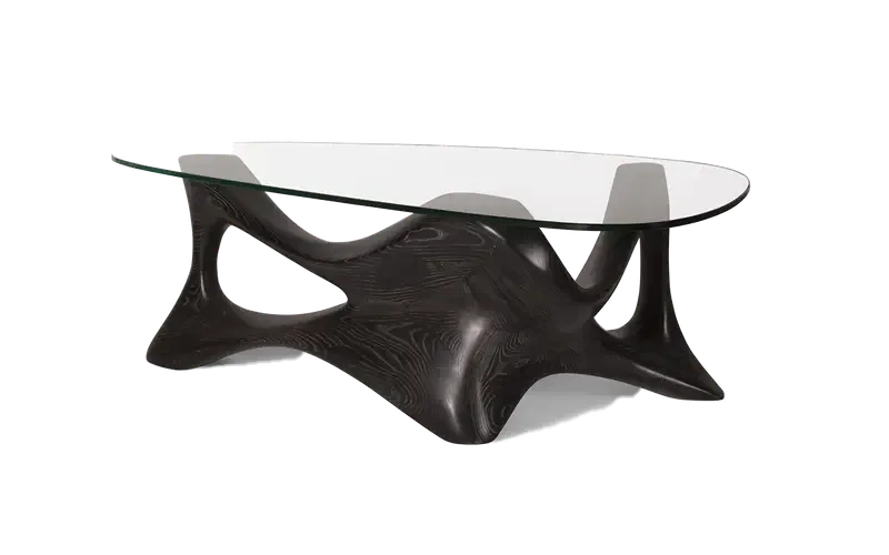 Sculptural solid wood coffee table Nyx by Amorph Studio