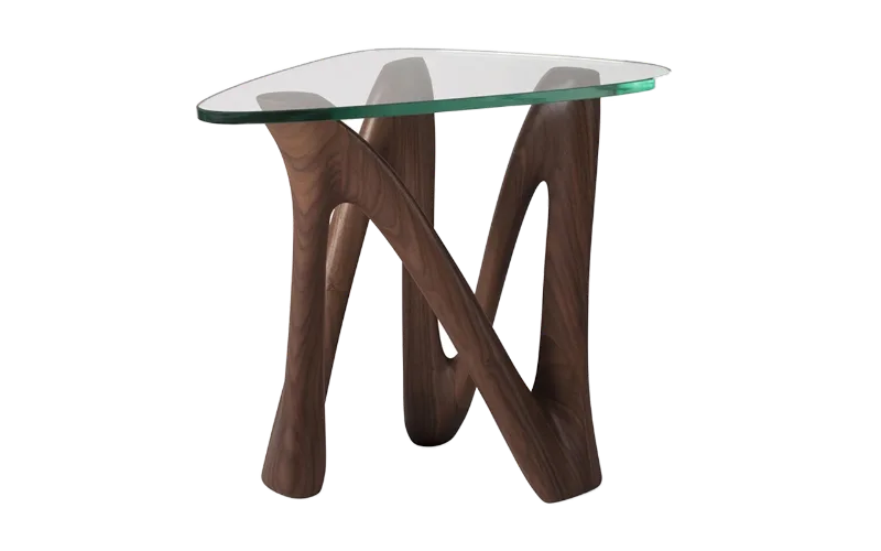 Sculptural solid wood side table Ronia by Amorph Studio