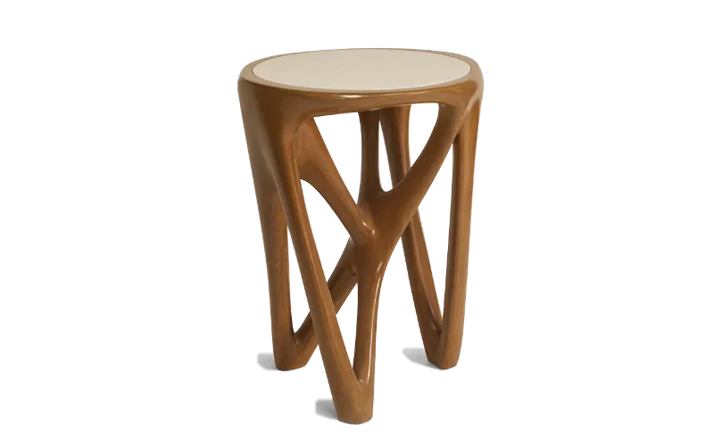 Sculptural solid wood side table Petrus by Amorph Studio