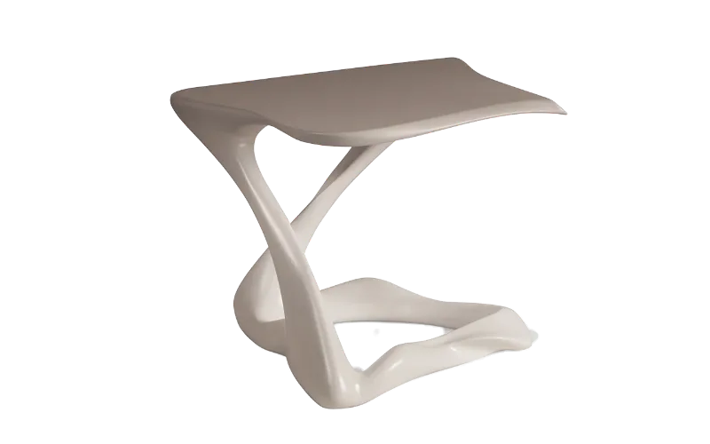Sculptural solid wood side table Tryst by Amorph Studio