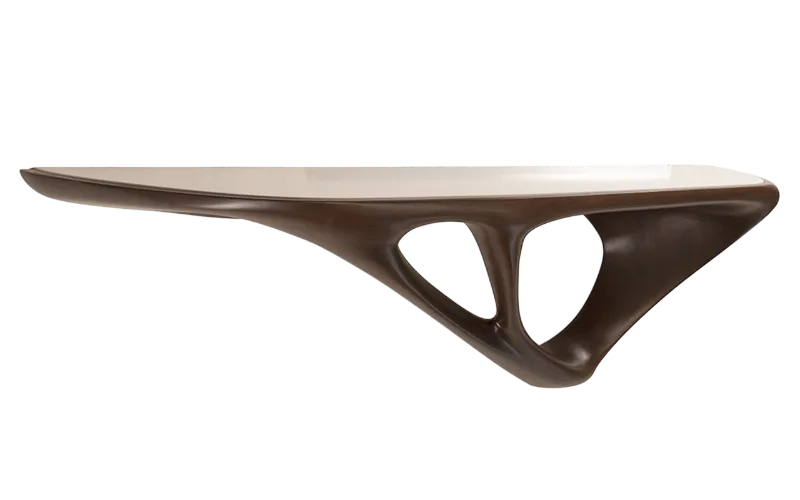 sculptural solid wood wall mounted console Una by Amorph