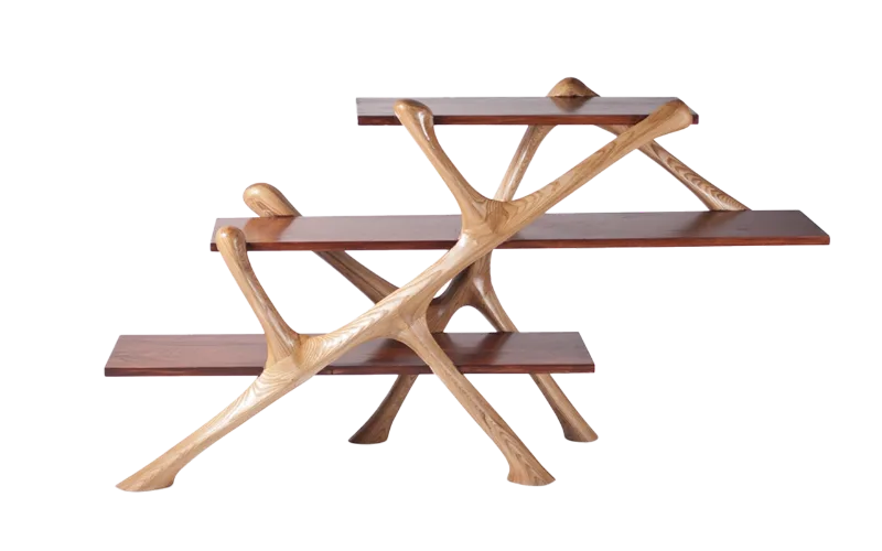 sculptural wood bookcase Ziggurat by Amorph