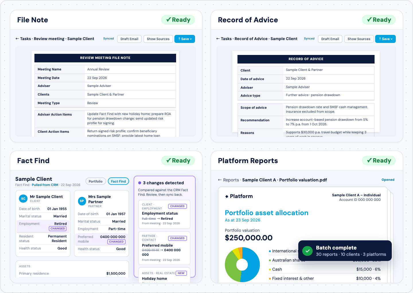 Filenote AI drafting a File Note, Record of Advice, Fact Find update and Platform Report