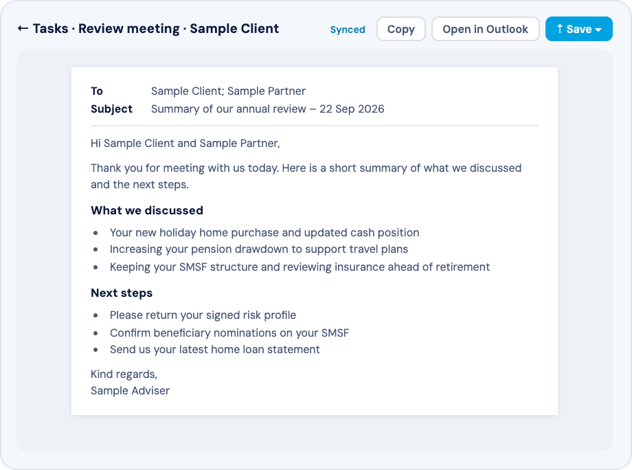Client Summary Email in Filenote AI