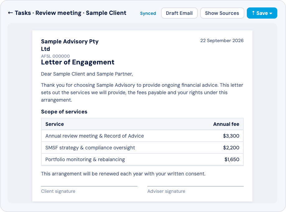 Letter of Engagement in Filenote AI