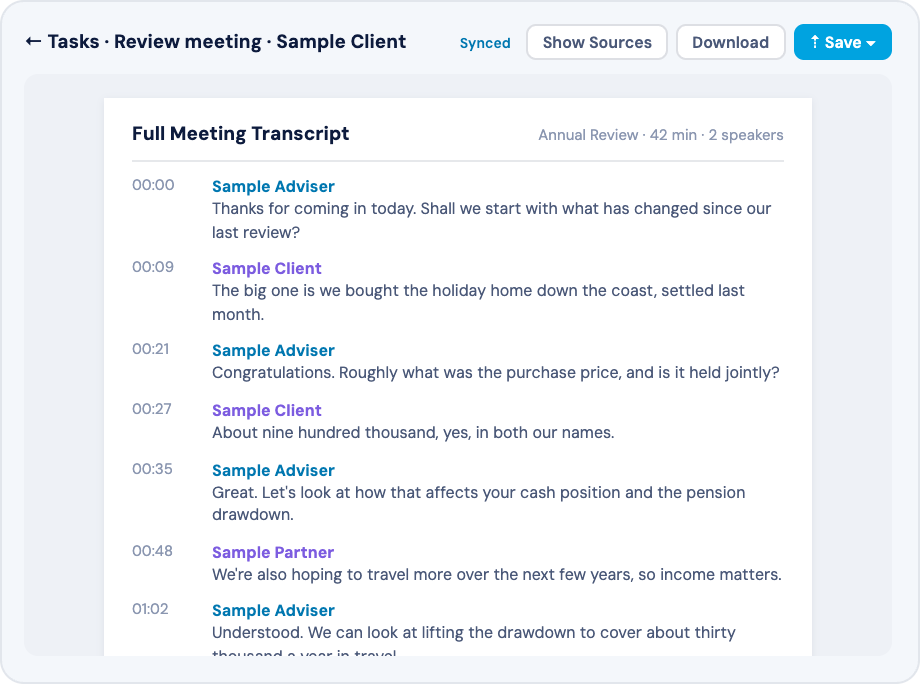 Full Meeting Transcript in Filenote AI