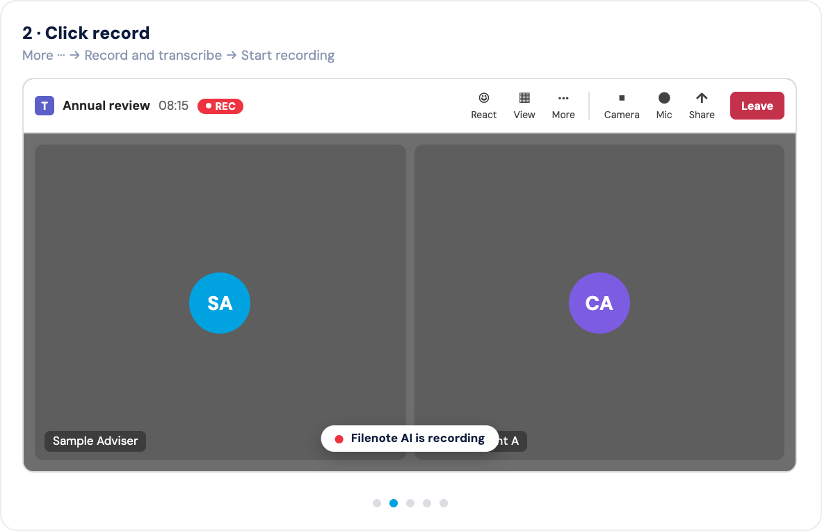 Recording a client meeting in Filenote AI