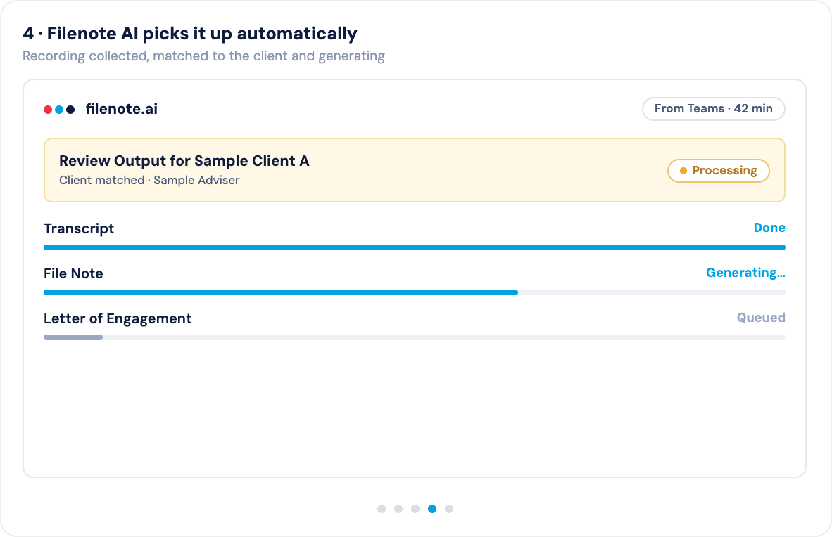 Filenote AI generating outputs after the meeting