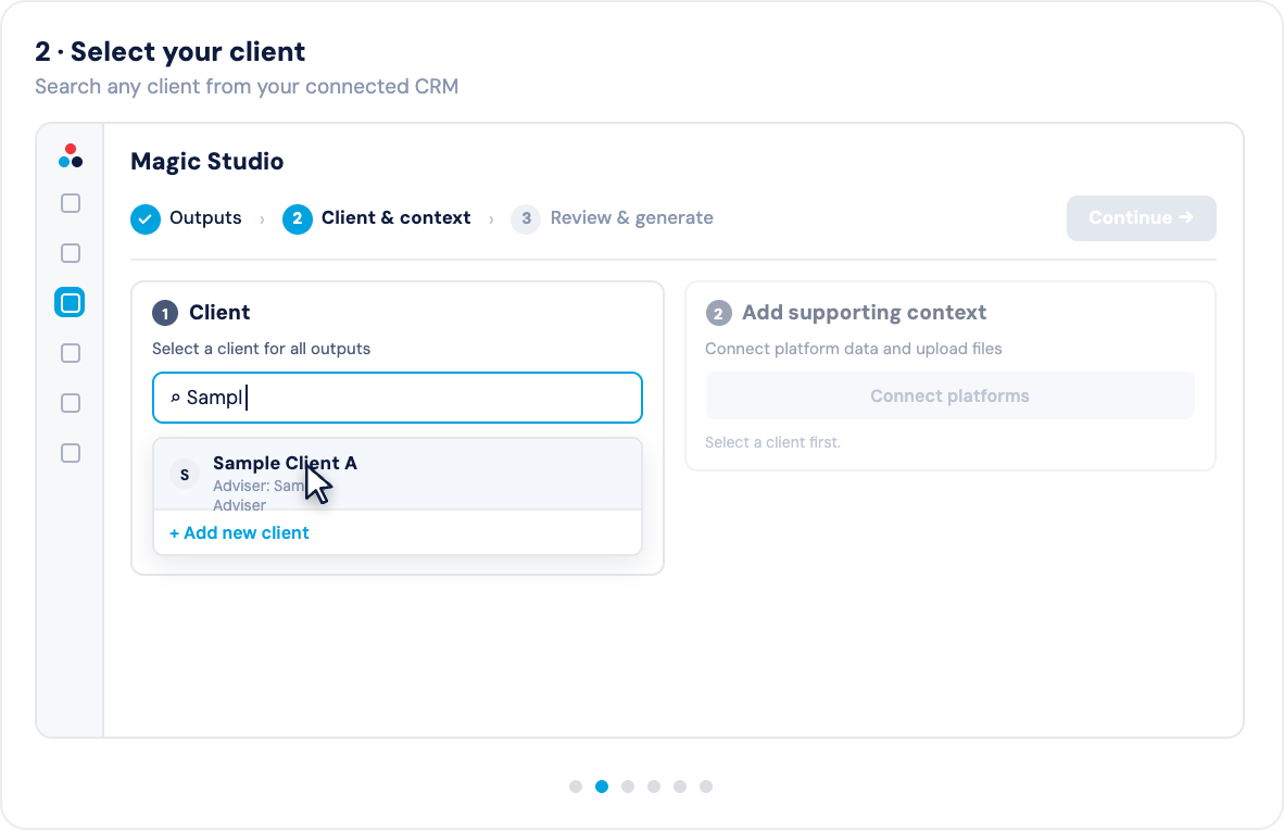Selecting a client in Magic Studio