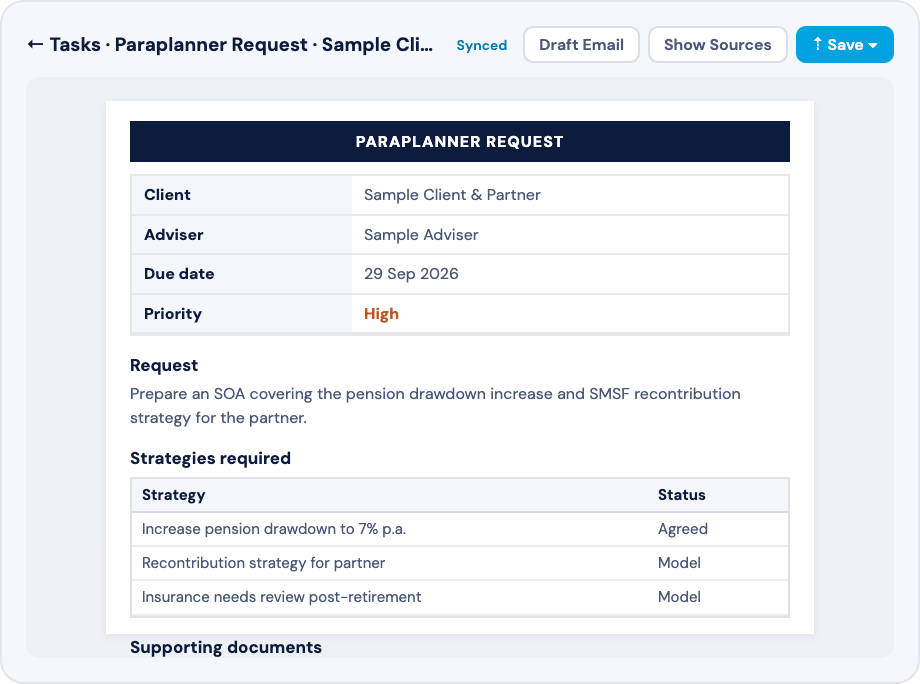 Paraplanner Request in Filenote AI
