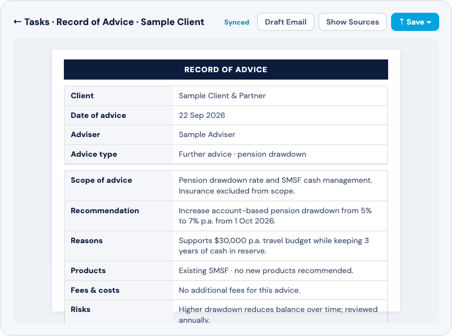 Record of Advice in Filenote AI