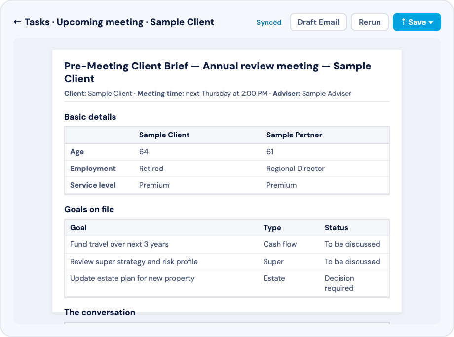 Pre-Meeting Agenda in Filenote AI