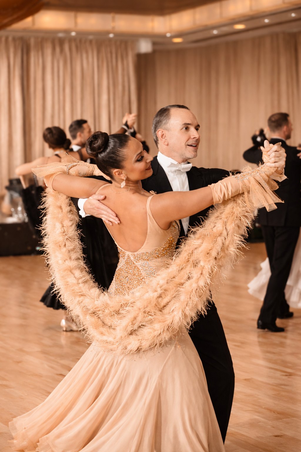 The classic first dance. Three counts, long flowing lines, and the style most wedding couples choose.