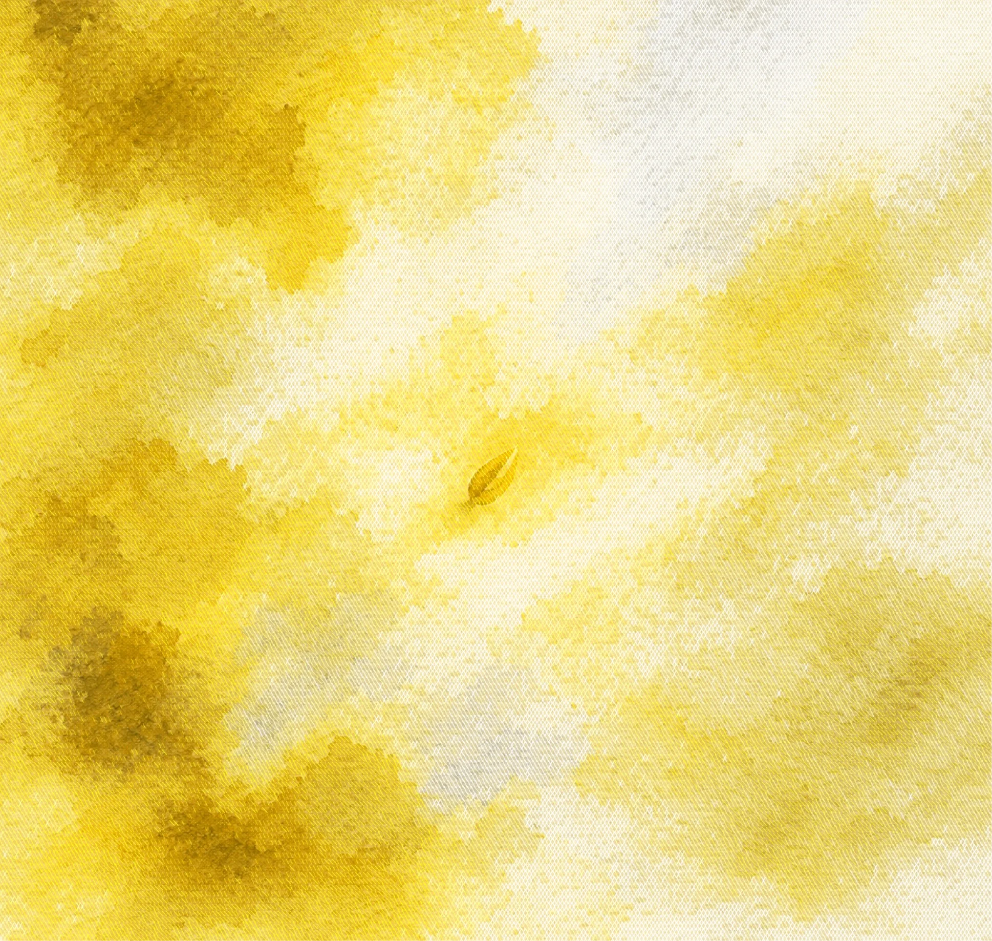 Abstract watercolor pattern in shades of yellow and brown with a single small leaf near the center.