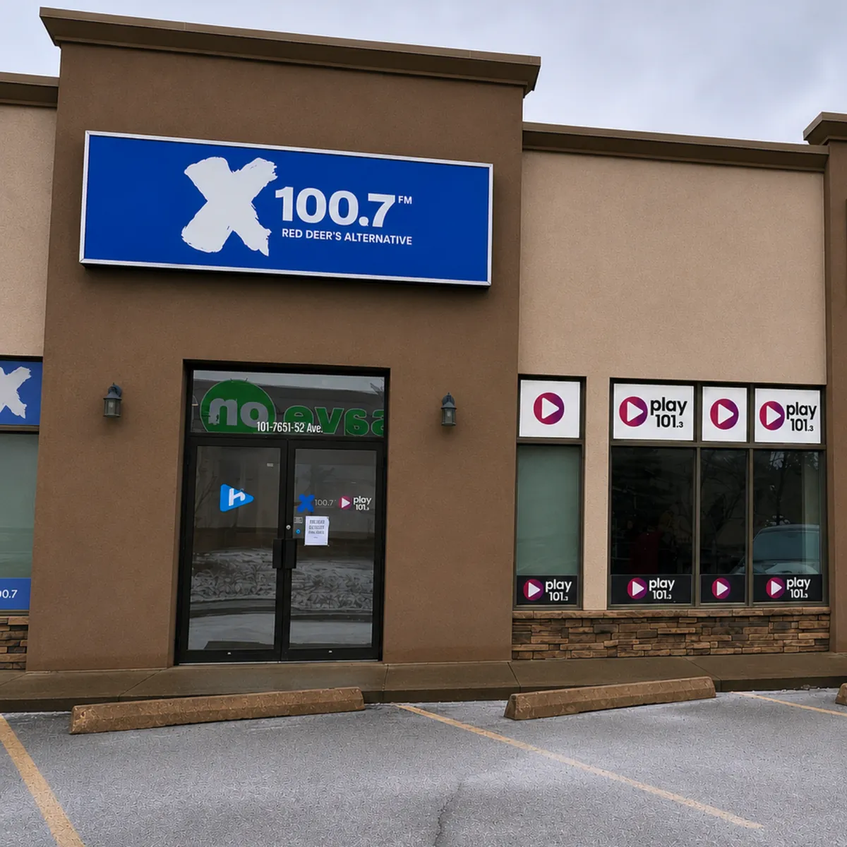 X100.7 and play101 storefront in Red Deer