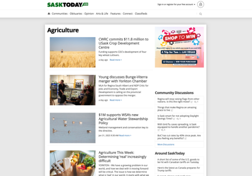 SaskToday featuring agriculture news