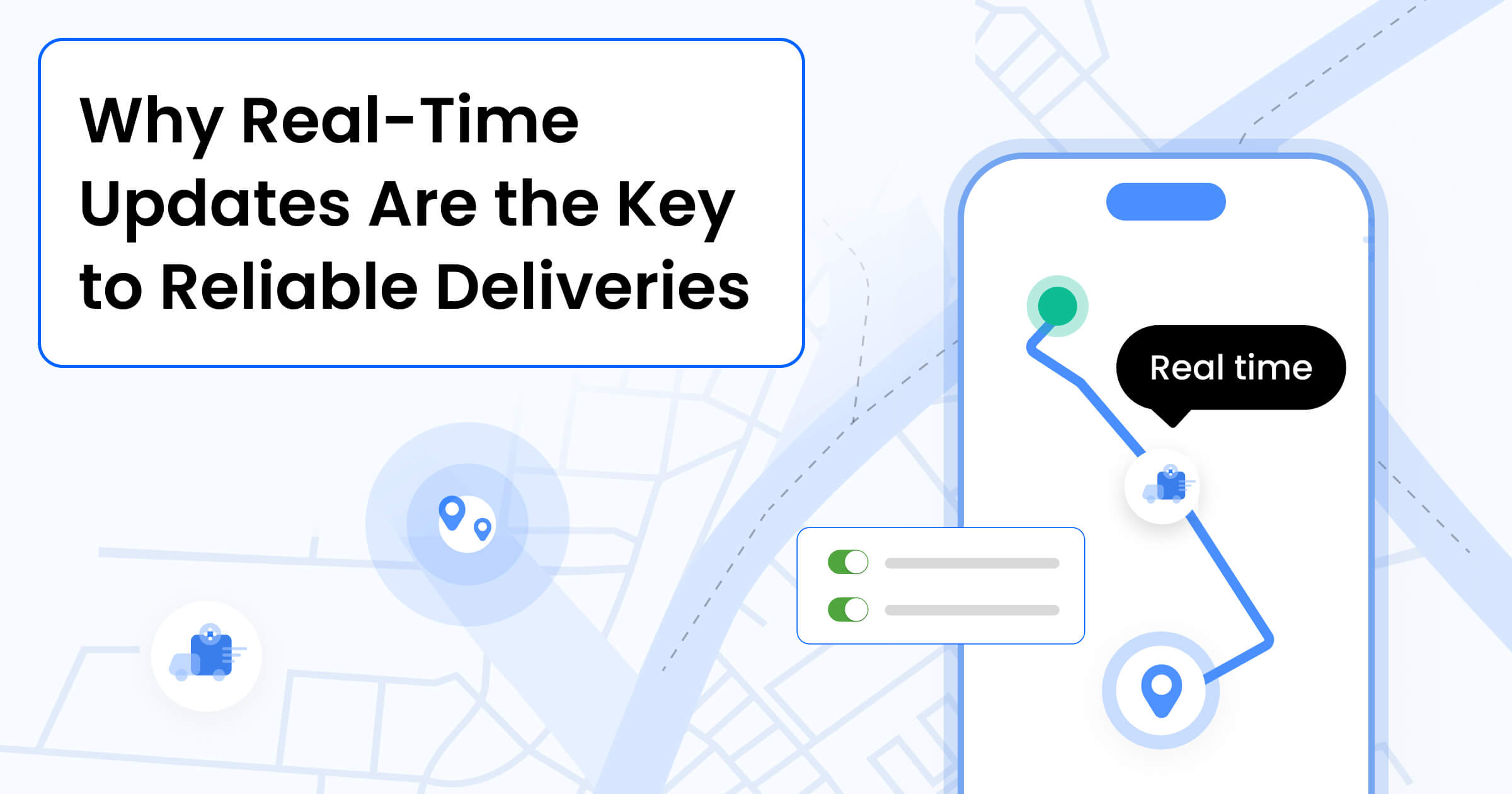 Phone showing real-time delivery updates with a live route and notification toggles