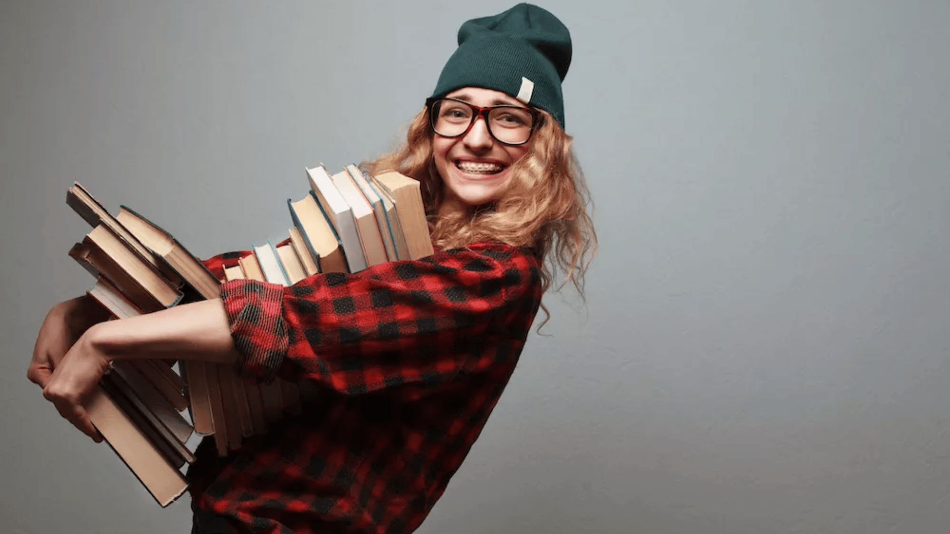 nerdy girl with books