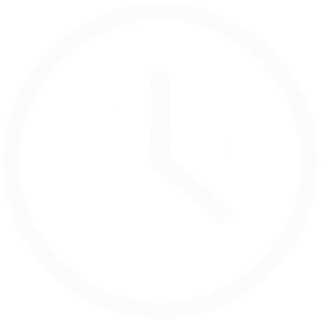 Clock icon showing the time as 3:00 with a white circular outline and clock hands.