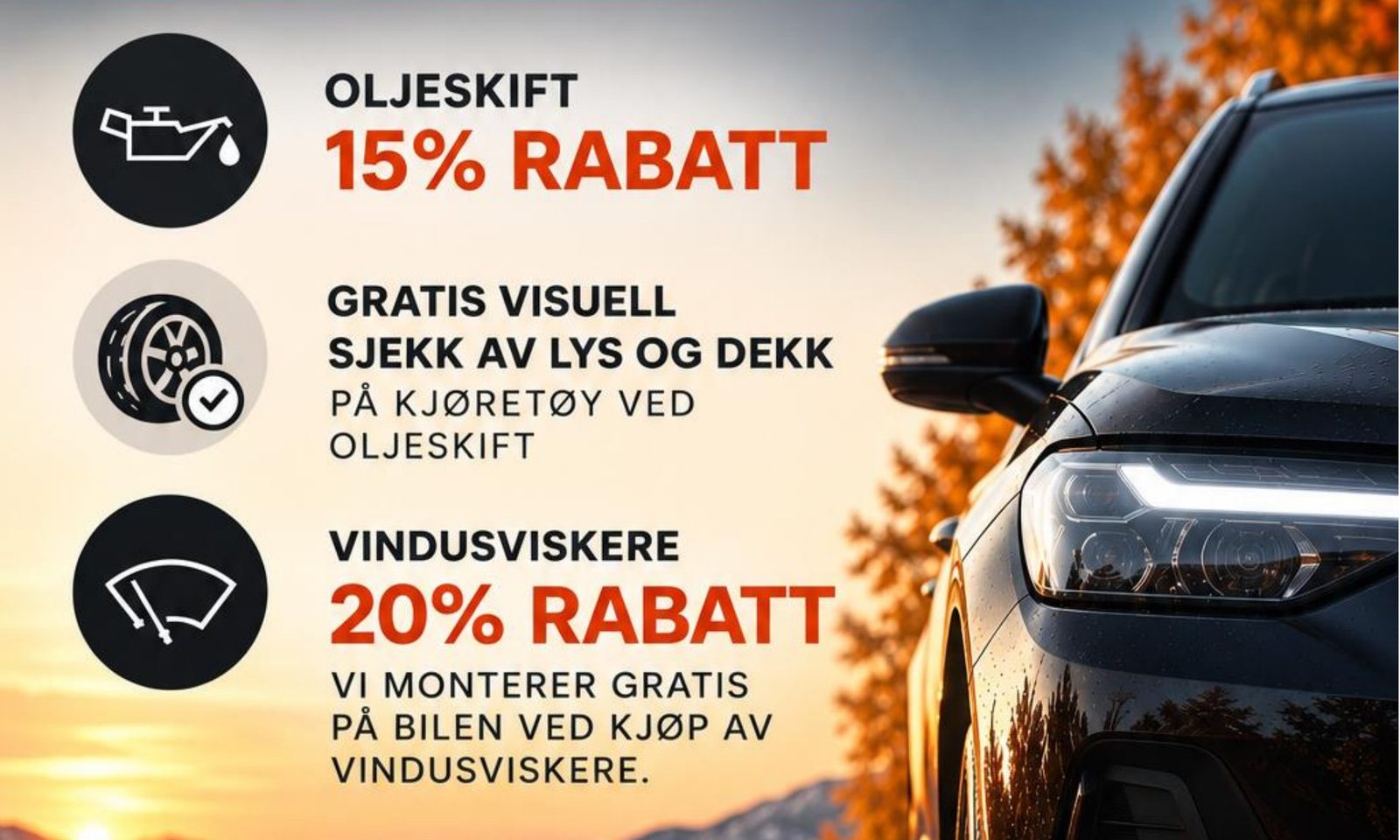 Høstkampanje hos Løhre: 15 % på oljeskift og 20 % på vindusviskere