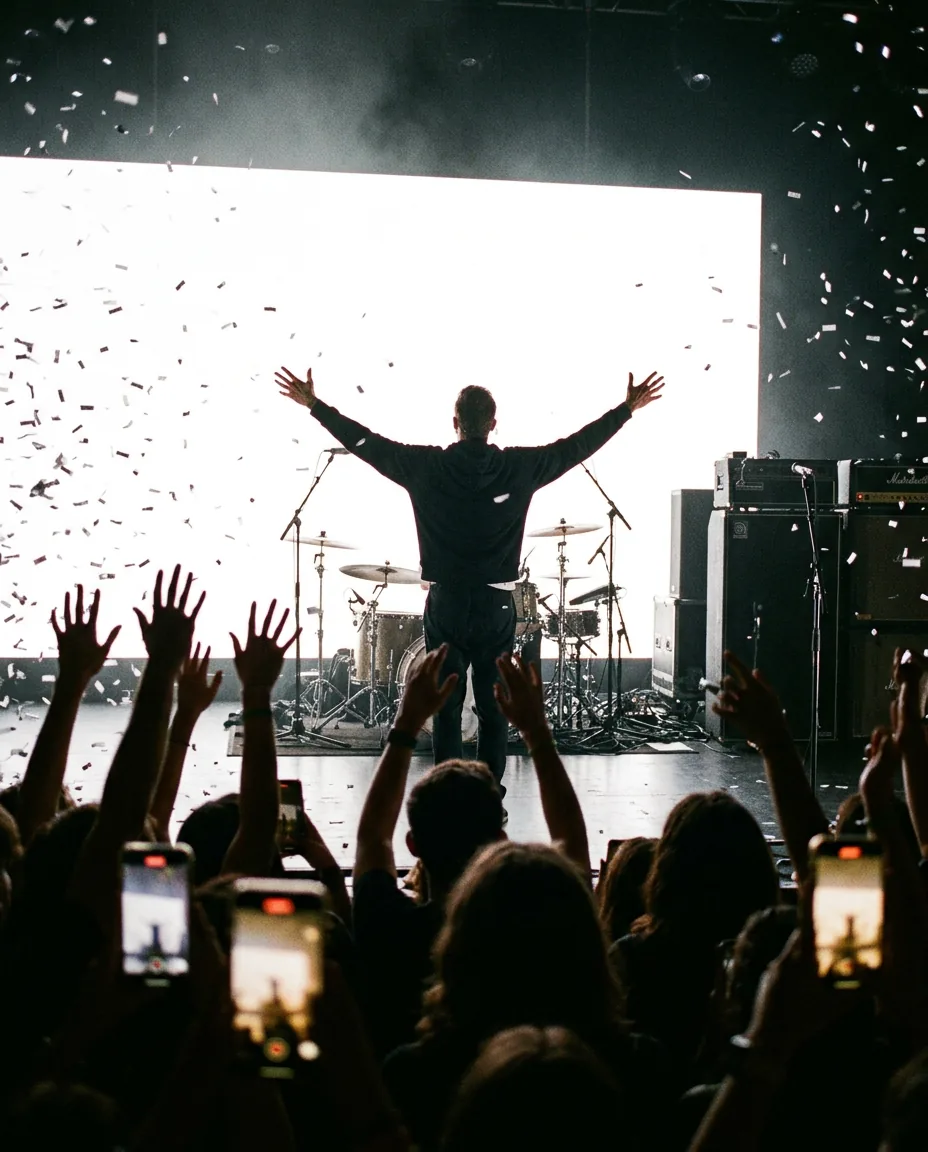 Performer on stage before a crowd, private events and access