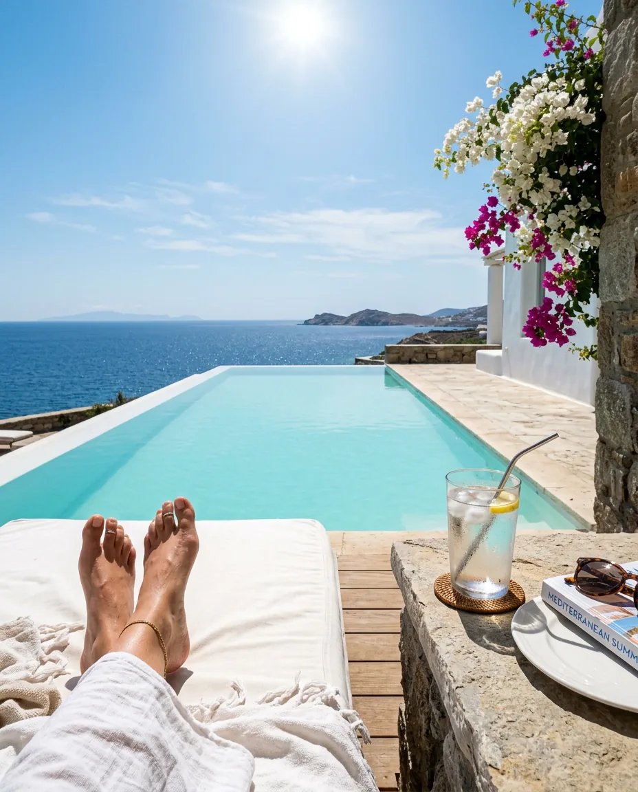 Infinity pool over the sea at a private villa, luxury travel from Dubai
