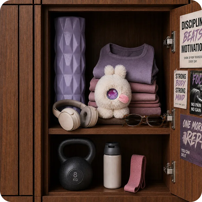 A Mumuland companion in an open wardrobe