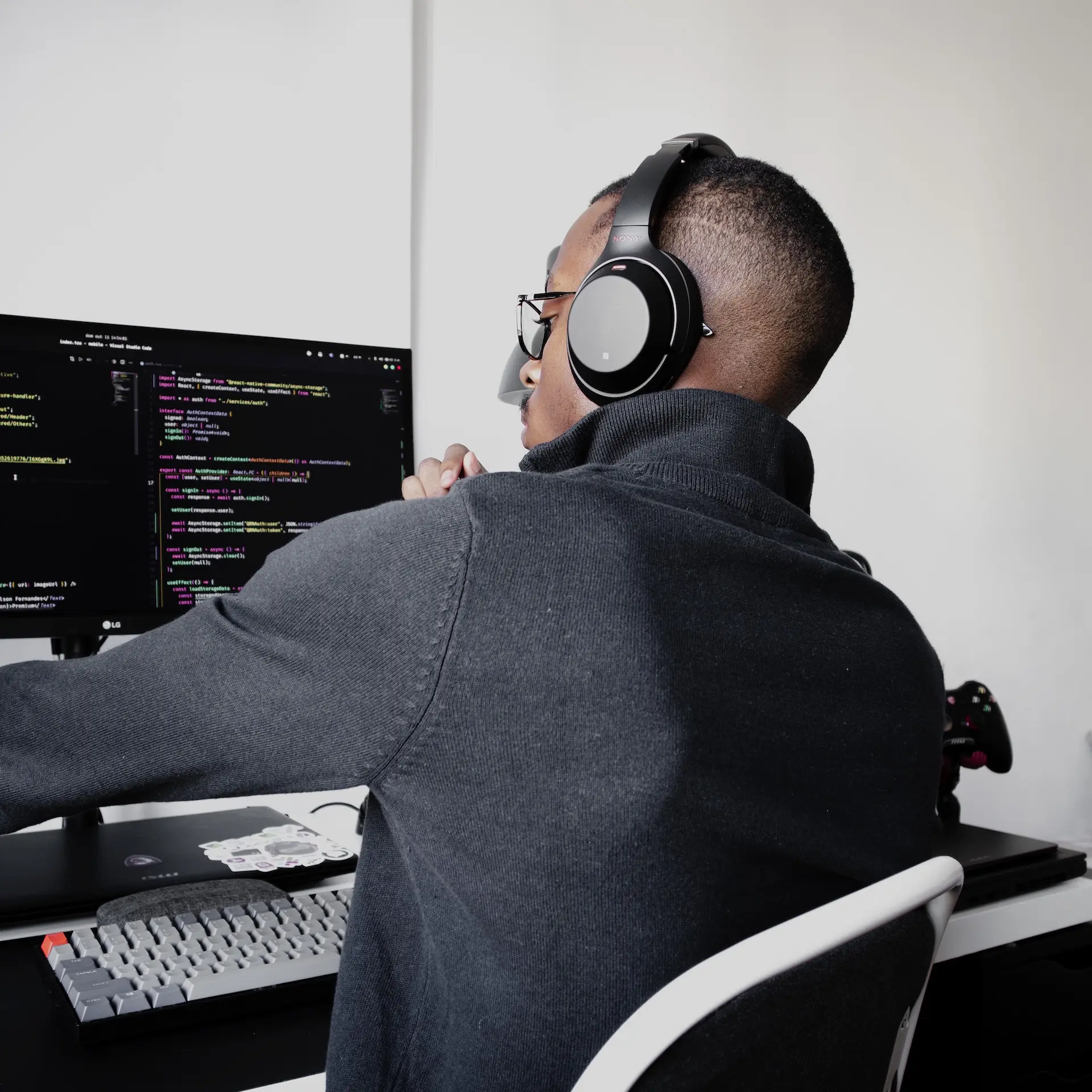 A software developer working on code.