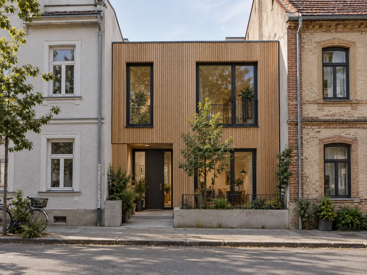 Nachverdichtung mit Holzsystembau auf bestehendem Grundstück