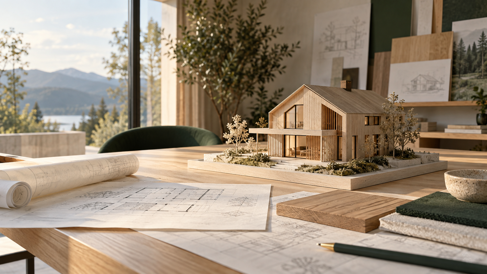 Moderner Entwurf eines Holzhauses als Inspiration für die individuelle Planung