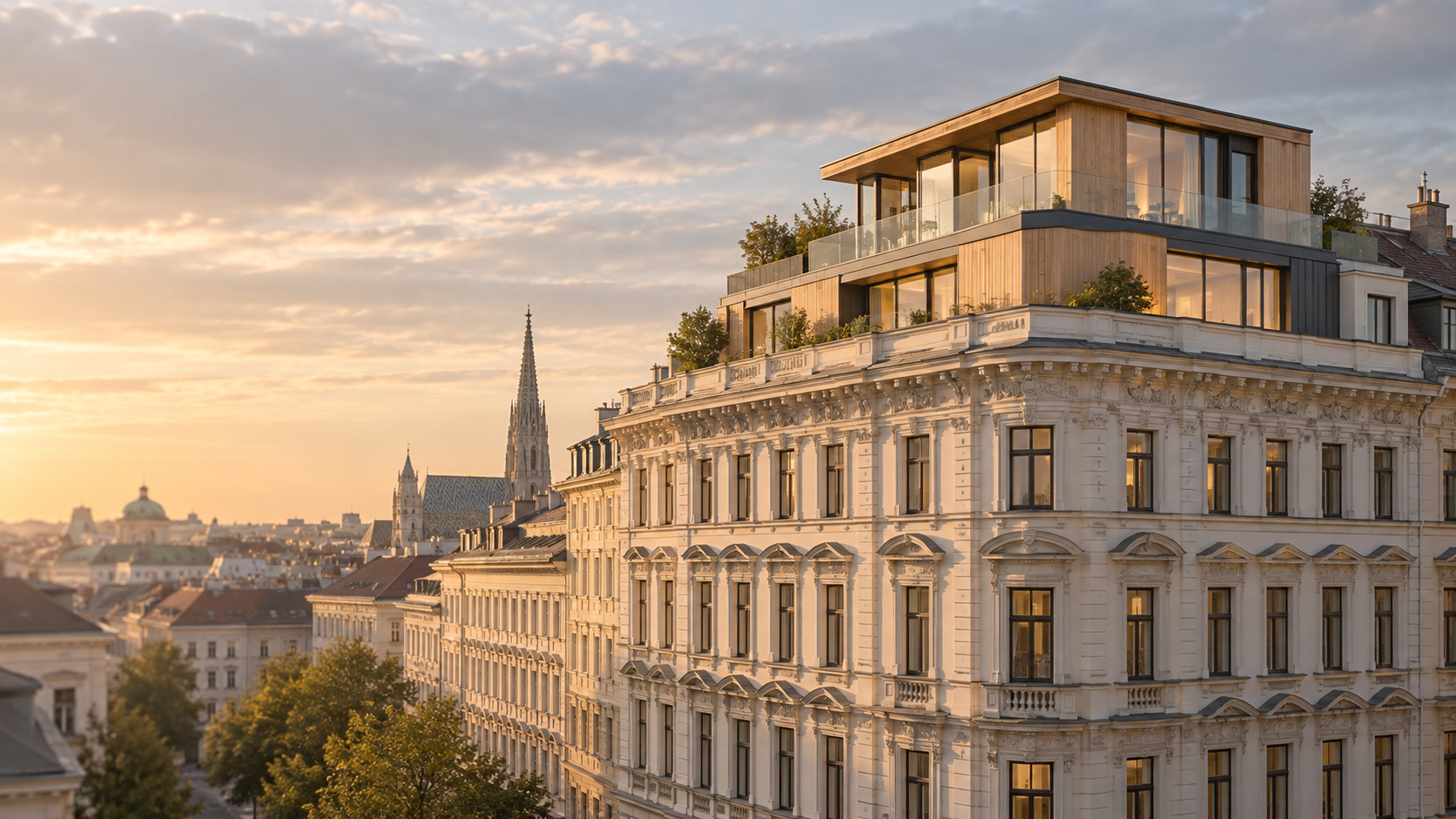Holzaufstockung auf einem Wiener Gründerzeit-Altbau