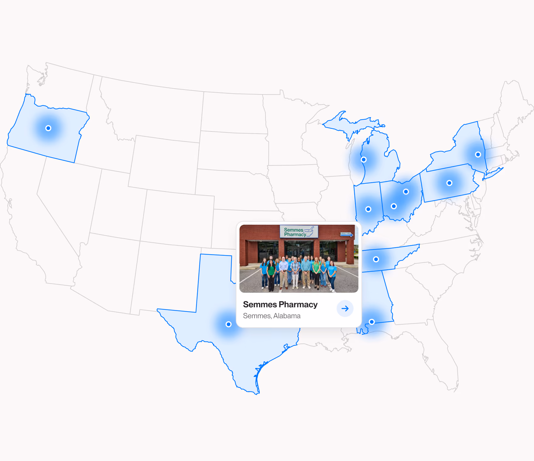 Map of Affiniti customer locations across the United States