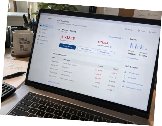 Laptop showing a cash flow dashboard