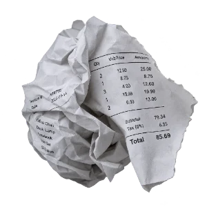 Crumpled paper receipt