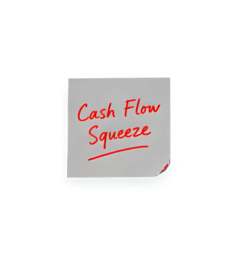 Sticky note reading Cash Flow Squeeze