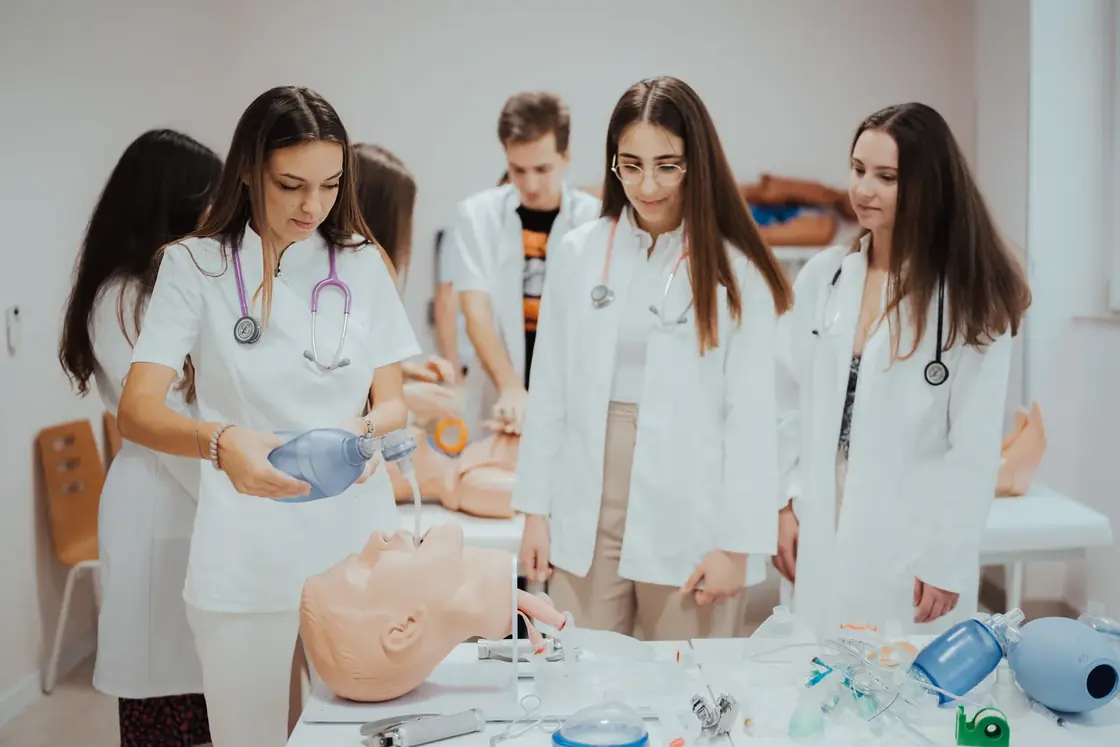 Students in a laboratory at the University of Mostar