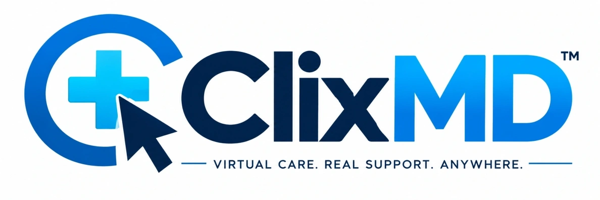 ClixMD logo - Virtual care. Real support. Anywhere.