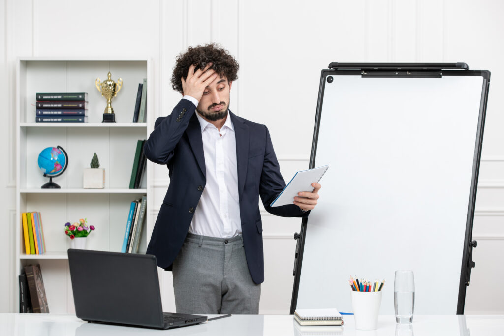 Presenter managing nerves before a presentation