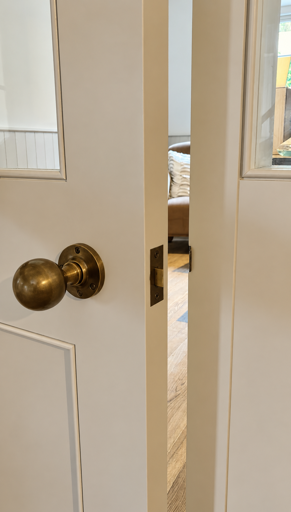 Painted timber door with traditional brass hardware