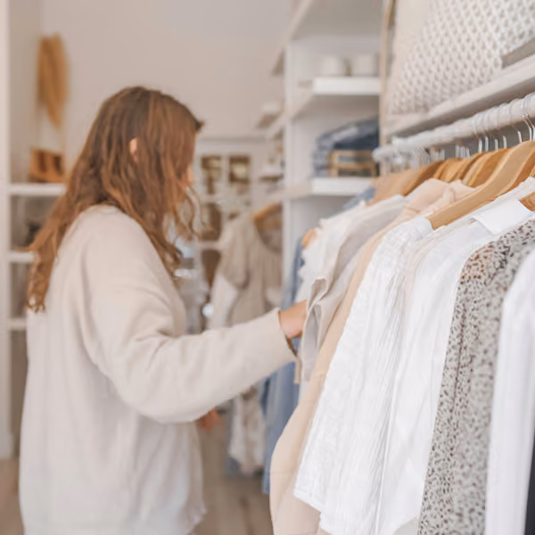 A woman browses through shirts