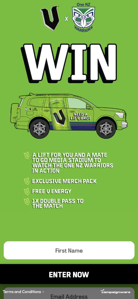 Need a Lift Bro? campaign built by Bastion for V Energy and the NZ Warriors