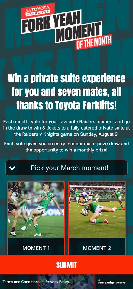 Canberra Raiders Fork Yeah! Moment of the Month vote