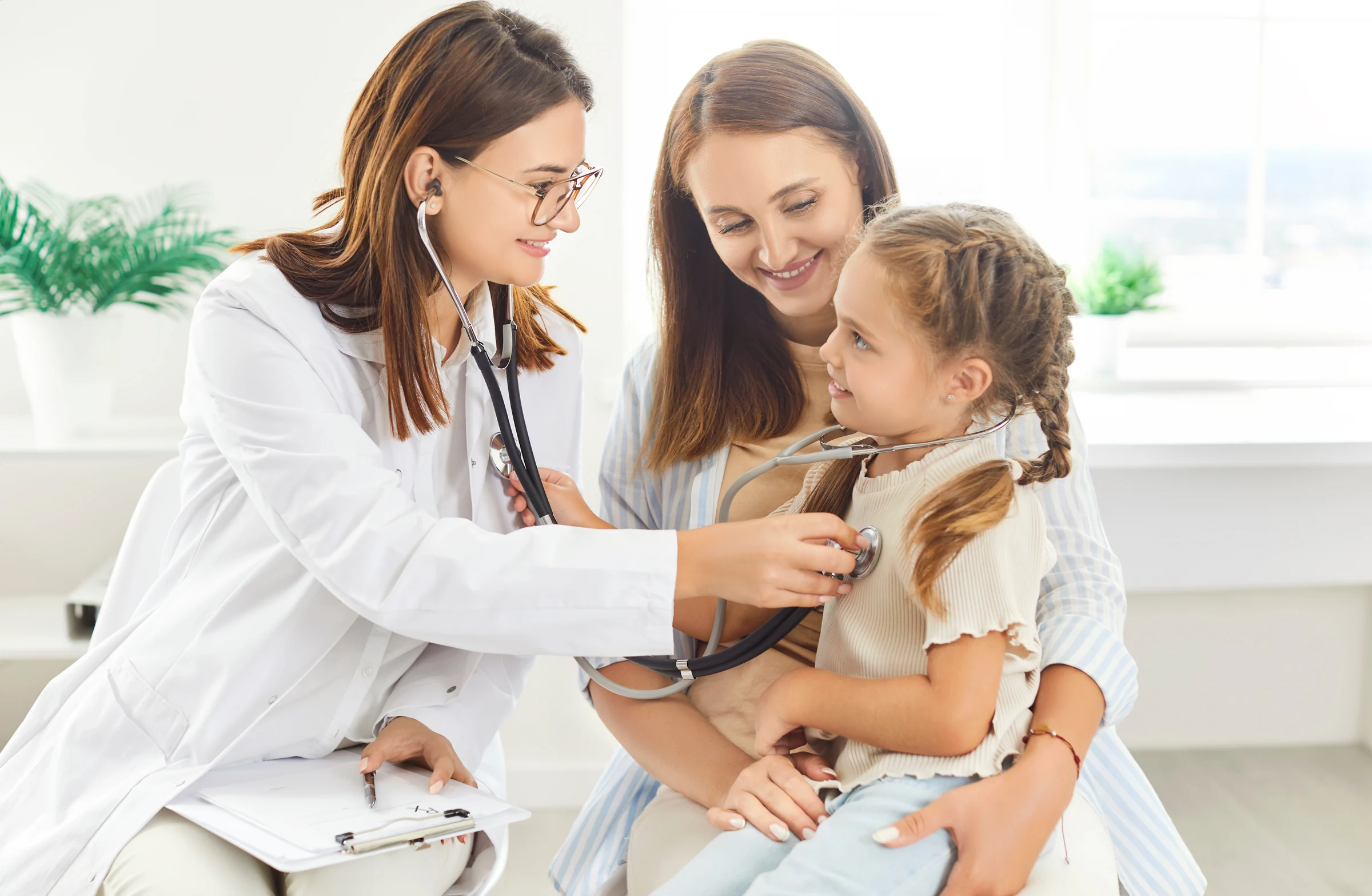 A patient discussing her health with a clinician