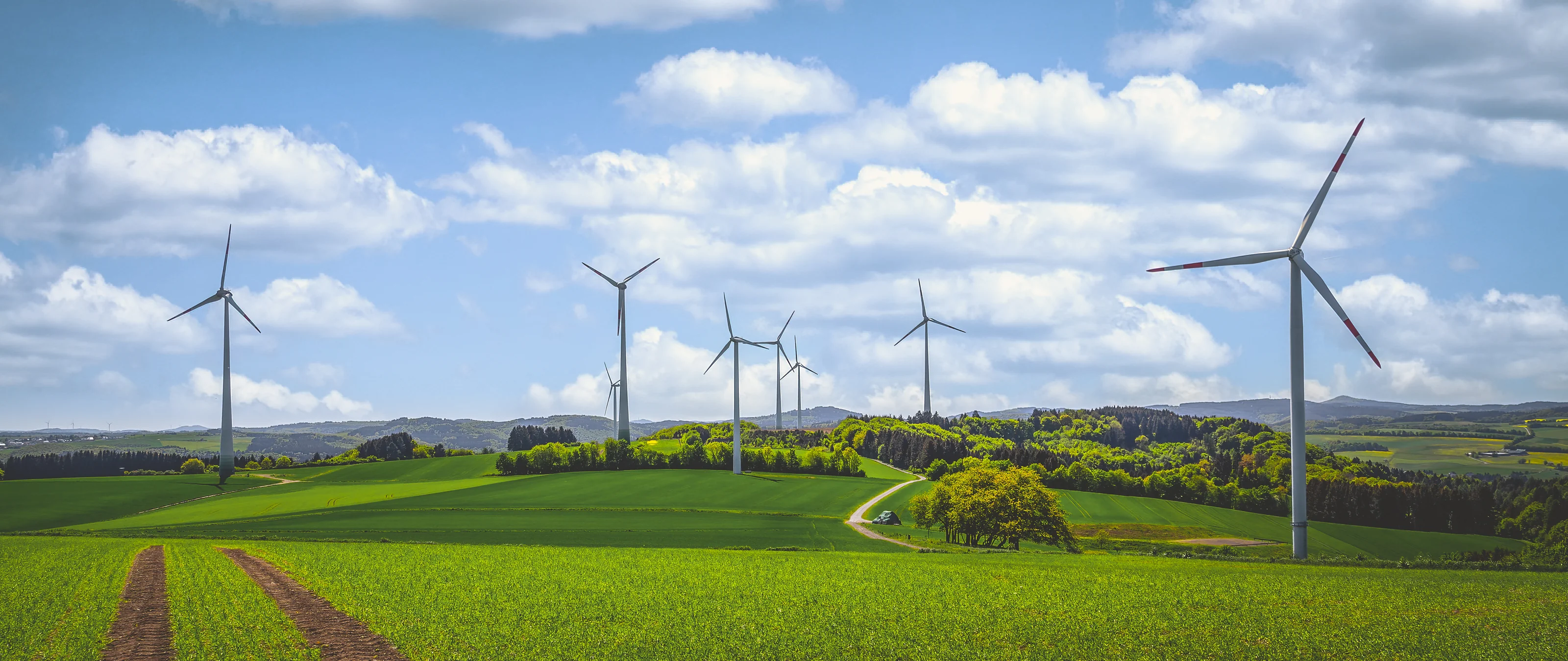 Éoliennes sur des collines cultivées